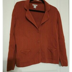 Hampshire Studio Women's XL Knit Blazer Cardigan Burnt Orange Cotton Ribbed